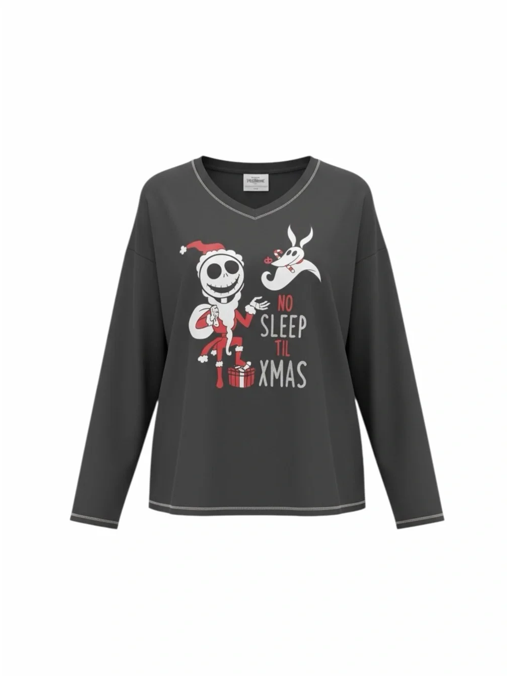 Women’s Dark Gray Holiday Sleep Top with Jack Skellington Graphic W:XS JRS:S